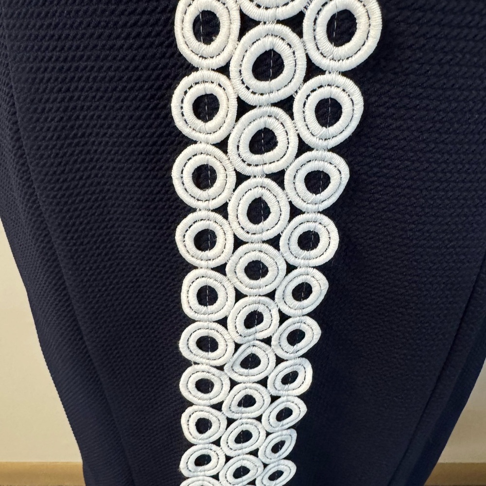 Sz6 Eliza J navy blue sleeveless halter dress. White nautical appliqué. NWT! - Picture 6 of 10